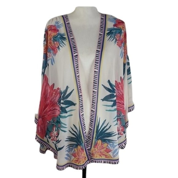 Flying Tomato Kimono Tropical Floral Style Open Cardigan S/M R18 - Picture 1 of 7